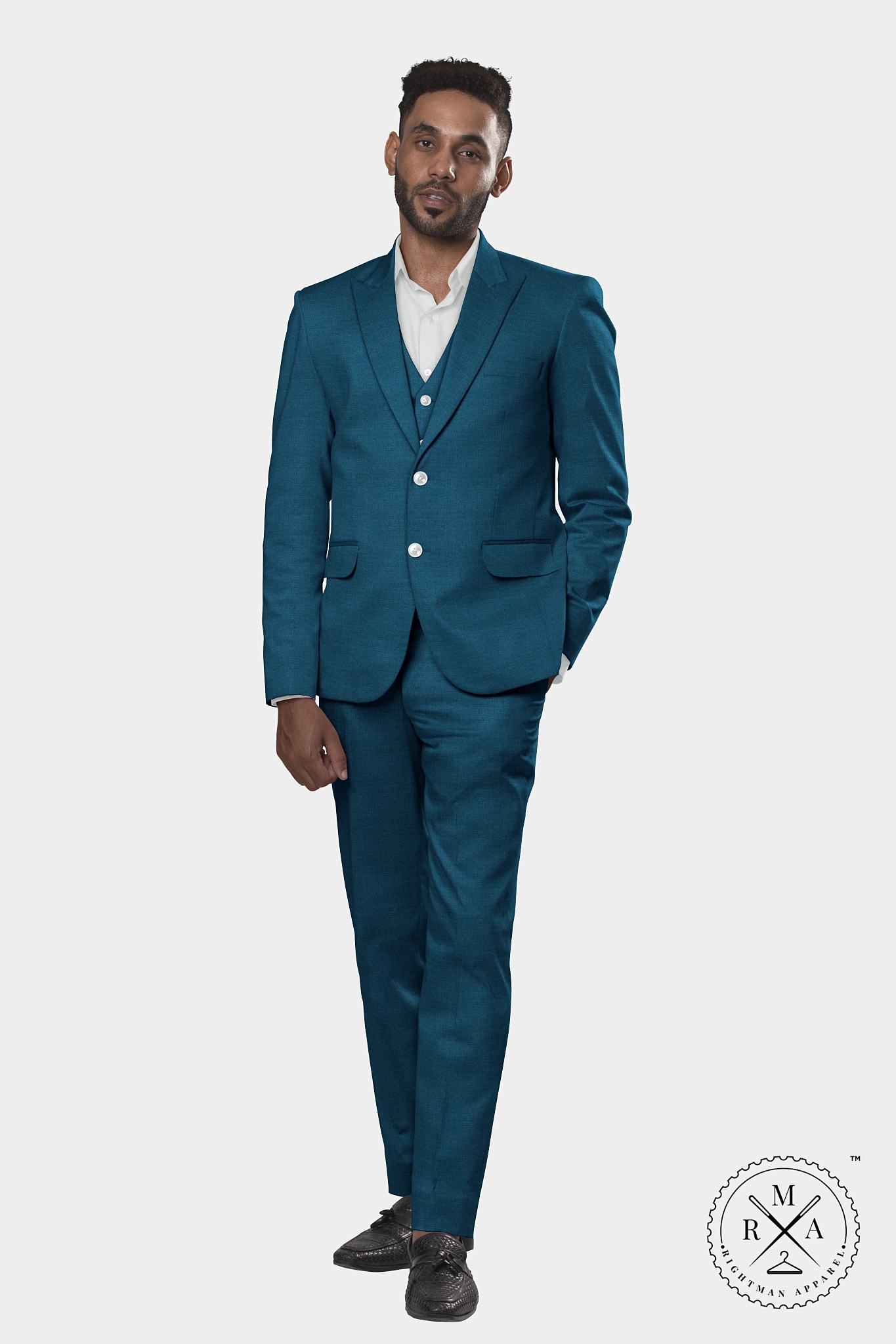 Blue Textured Three Piece Suit SU145